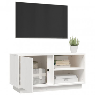 Comodă TV, alb, 80x35x40,5 cm, lemn masiv de pin - Img 8