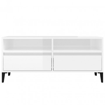 Comodă TV, alb extralucios, 100x34,5x44,5 cm, lemn prelucrat - Img 5