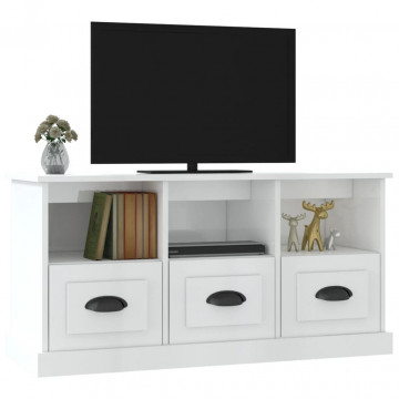 Comodă TV, alb extralucios, 100x35x50 cm, lemn prelucrat - Img 4
