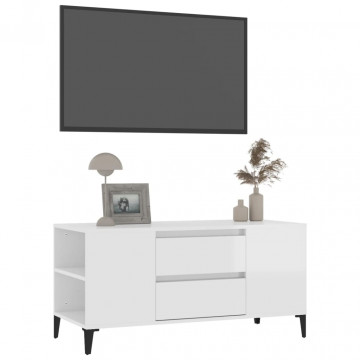 Comodă TV, alb extralucios, 102x44,5x50 cm, lemn prelucrat - Img 4