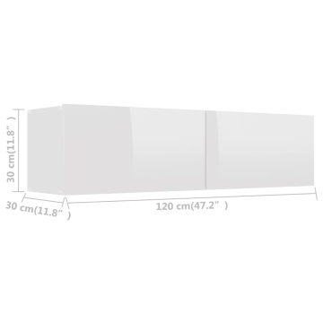 Comodă TV, alb extralucios, 120 x 30 x 30 cm, lemn prelucrat - Img 7