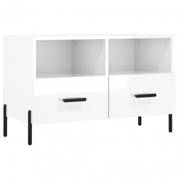 Comodă TV, alb extralucios, 80x36x50 cm, lemn prelucrat - Img 2