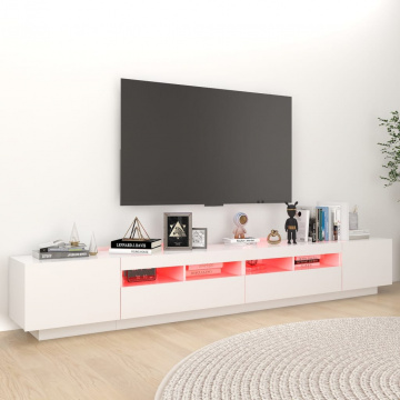 Comodă TV cu lumini LED, alb, 260x35x40 cm - Img 8