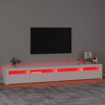 Comodă TV cu lumini LED, alb, 270x35x40 cm - Img 8