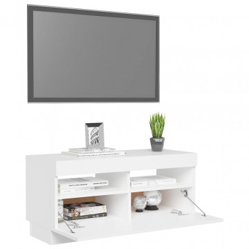 Comodă TV cu lumini LED, alb, 80x35x40 cm - Img 5