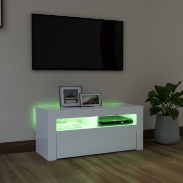 Comodă TV cu lumini LED, alb, 90x35x40 cm - Img 4