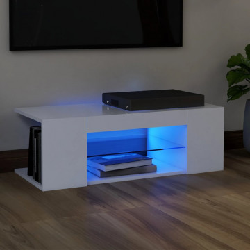 Comodă TV cu lumini LED, alb, 90x39x30 cm - Img 1
