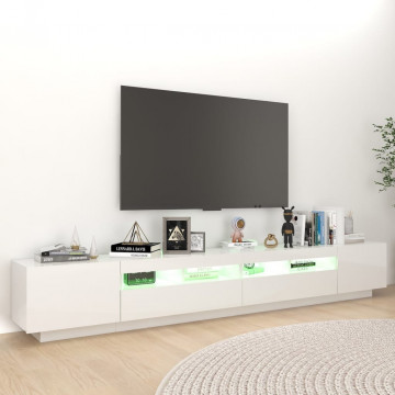 Comodă TV cu lumini LED, alb extra lucios, 260x35x40 cm - Img 3