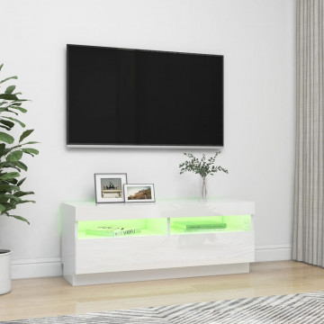 Comodă TV cu lumini LED, alb extralucios, 100x35x40 cm - Img 4