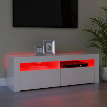 Comodă TV cu lumini LED, alb extralucios, 120x35x40 cm - Img 8