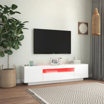 Comodă TV cu lumini LED, alb extralucios, 160x35x40 cm - Img 3