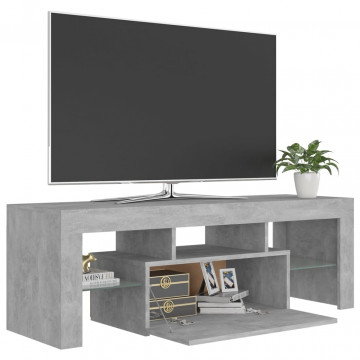 Comodă TV cu lumini LED, gri beton, 120x35x40 cm - Img 4