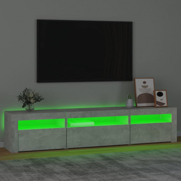 Comodă TV cu lumini LED, gri beton, 195x35x40 cm - Img 4
