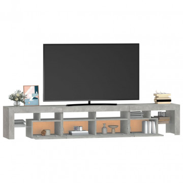 Comodă TV cu lumini LED, gri beton, 230x36,5x40cm - Img 5