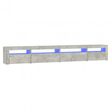 Comodă TV cu lumini LED, gri beton, 270x35x40 cm - Img 2
