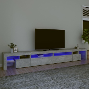 Comodă TV cu lumini LED, gri beton, 290x36,5x40 cm - Img 1