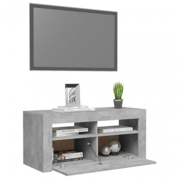 Comodă TV cu lumini LED, gri beton, 90x35x40 cm - Img 5
