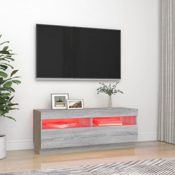 Comodă TV cu lumini LED, gri sonoma, 100x35x40 cm - Img 3