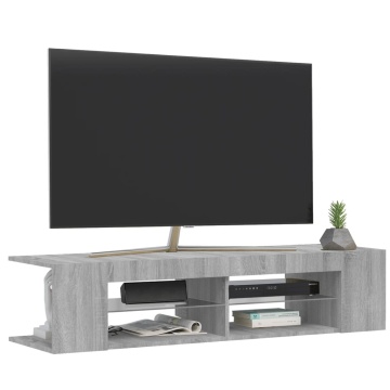 Comodă TV cu lumini LED, gri sonoma, 135x39x30 cm - Img 5