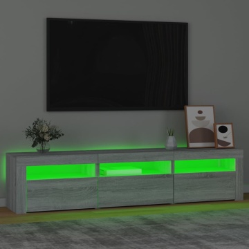 Comodă TV cu lumini LED, gri sonoma, 180x35x40 cm - Img 4