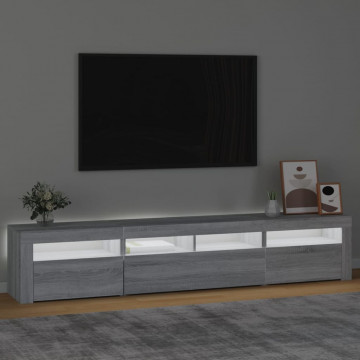 Comodă TV cu lumini LED, gri sonoma, 210x35x40 cm - Img 3