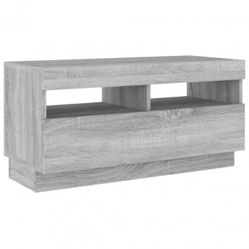 Comodă TV cu lumini LED, gri sonoma, 80x35x40 cm - Img 6