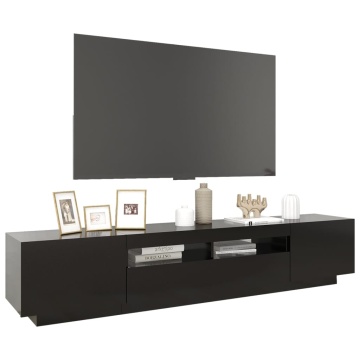 Comodă TV cu lumini LED, negru, 200x35x40 cm - Img 5