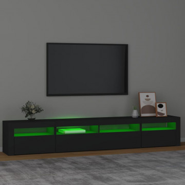 Comodă TV cu lumini LED, negru, 240x35x40cm - Img 4