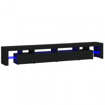 Comodă TV cu lumini LED, negru, 260x36,5x40cm - Img 2