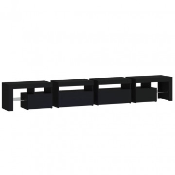 Comodă TV cu lumini LED, negru, 260x36,5x40cm - Img 7