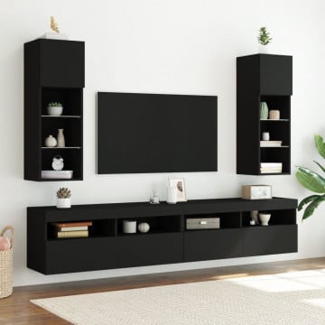 Comodă TV cu lumini LED, negru, 30,5x30x90 cm - Img 3