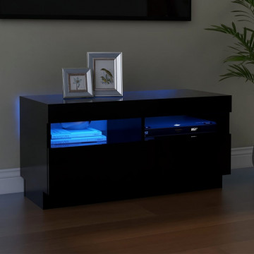 Comodă TV cu lumini LED, negru, 80x35x40 cm - Img 1