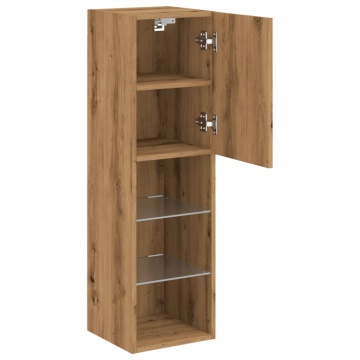 Comodă TV cu lumini LED, stejar artizanal, 30,5x30x102 cm - Img 6
