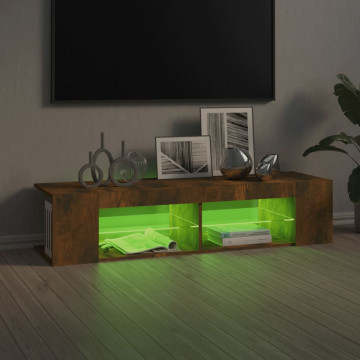 Comodă TV cu lumini LED, stejar fumuriu, 135x39x30 cm - Img 7
