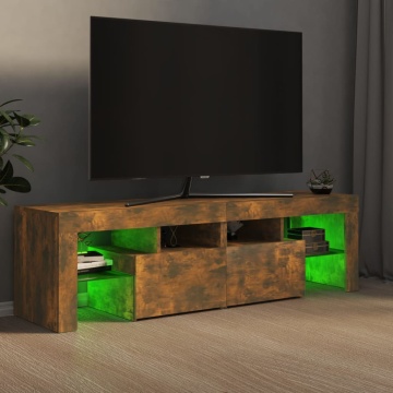 Comodă TV cu lumini LED, stejar fumuriu 140x36,5x40 cm - Img 8