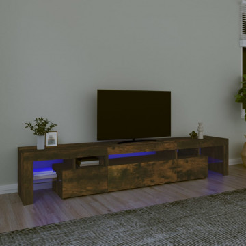Comodă TV cu lumini LED, stejar fumuriu, 215x36,5x40 cm - Img 1