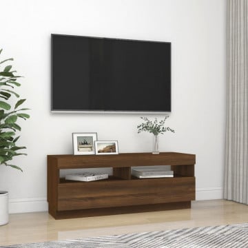 Comodă TV cu lumini LED, stejar maro, 100x35x40 cm - Img 5