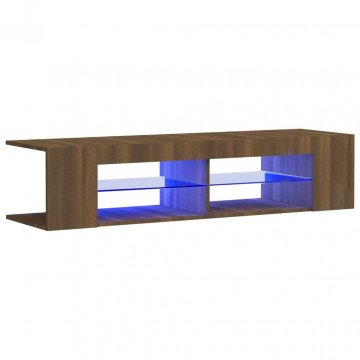 Comodă TV cu lumini LED, stejar maro, 135x39x30 cm - Img 2