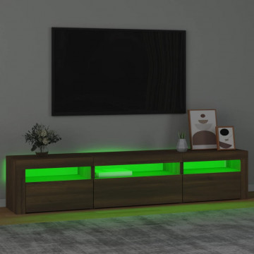 Comodă TV cu lumini LED, stejar maro, 195x35x40 cm - Img 4