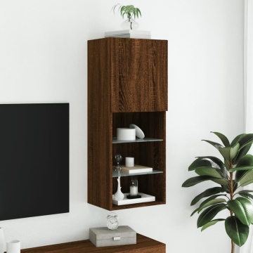 Comodă TV cu lumini LED, stejar maro, 40,5x30x102 cm - Img 4