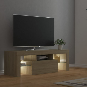 Comodă TV cu lumini LED, stejar Sonoma, 120x35x40 cm - Img 4
