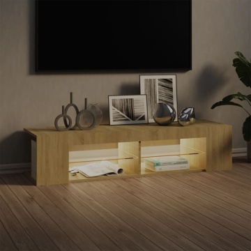 Comodă TV cu lumini LED, stejar Sonoma, 135x39x30 cm - Img 3