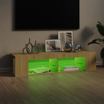 Comodă TV cu lumini LED, stejar Sonoma, 135x39x30 cm - Img 8