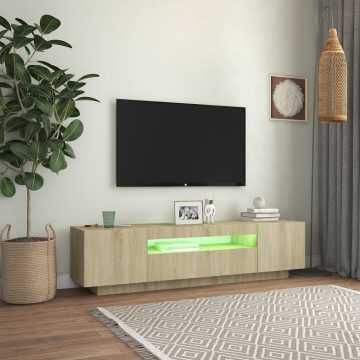 Comodă TV cu lumini LED, stejar sonoma, 160x35x40 cm - Img 4