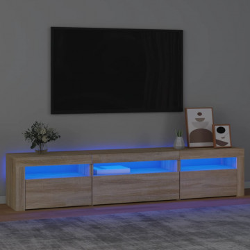 Comodă TV cu lumini LED, stejar sonoma, 195x35x40 cm - Img 1