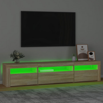Comodă TV cu lumini LED, stejar sonoma, 195x35x40 cm - Img 4