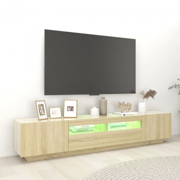 Comodă TV cu lumini LED, stejar sonoma, 200x35x40 cm - Img 8