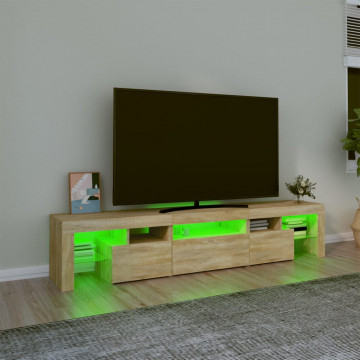 Comodă TV cu lumini LED, stejar sonoma, 200x36,5x40 cm - Img 4