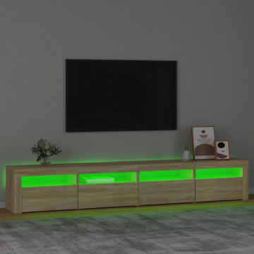 Comodă TV cu lumini LED, stejar sonoma, 240x35x40cm - Img 4