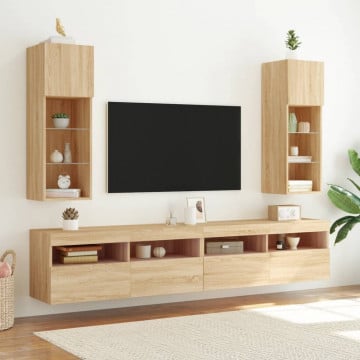 Comodă TV cu lumini LED, stejar sonoma, 30,5x30x90 cm - Img 3
